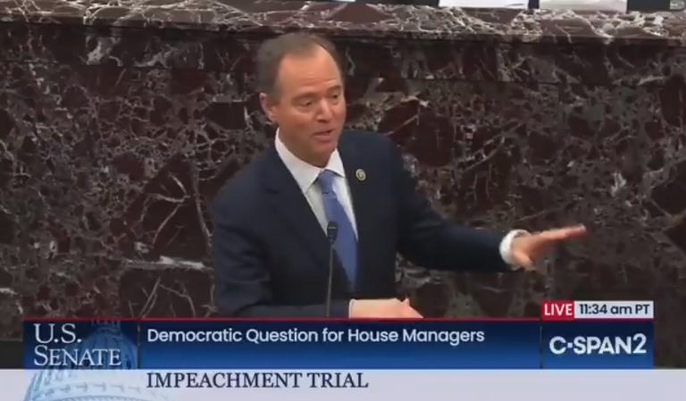 Watch As Senate Appears To Erupt In Laughter After Schiff Claims DOJ Lawyers Contradicted Trump’s Impeachment Defense