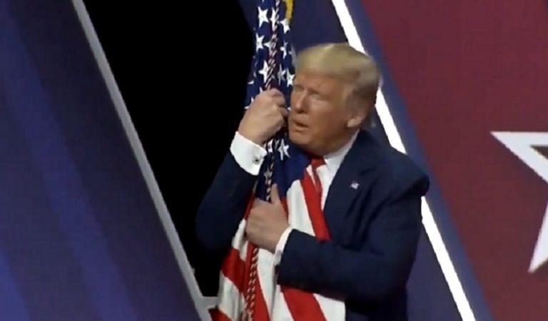 Trump Ends CPAC Speech By Hugging And Kissing American Flag, Appears To Say “I Love You, Baby”