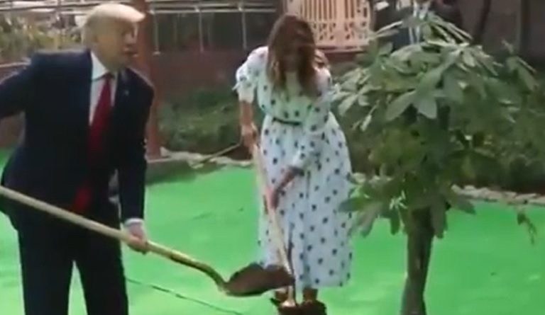 Social Media Reacts To Video Of Trump And Melania Attempting To Use Shovels: “If It Isn’t For Putting Something Up His Nose He Doesn’t Know How To Use It”