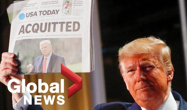Trump Attends Prayer Breakfast, Waves Around Newspaper With Headline “Acquitted”