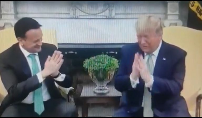 Trump Says He Feels “Weird” About Not Being Able To Shake Hands With Irish PM, Opts For An Awkward Bow Instead