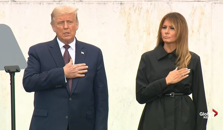 Social Media Thinks Trump Appears To Skip “Under God” While Reciting Pledge Of Allegiance During 9/11 Commemoration