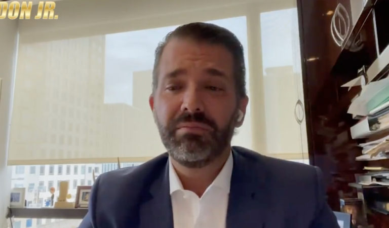 Don Jr. Got Roasted To Hell And Back When A Late-Night Talk Show Host Spotted Empty Picture Frames In The Background Of Jr.’s Unhinged Rant Video: “Those Are Pictures Of His Friends”