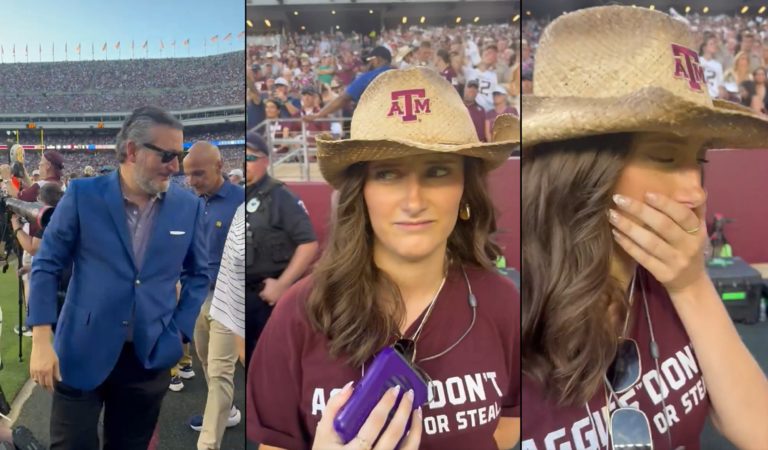 Football Fan Recoils In Disgust As Ted Cruz Makes An Appearance Next To Her During A Game