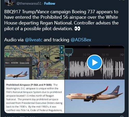 Trump’s Plane Violates Prohibited Airspace Expected To ‘Prompt Investigations From Both The FAA And The Secret Service’