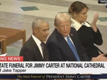 Barack Obama and Donald Trump at Jimmy Carter's funeral (YouTube screenshot/@Acyn)