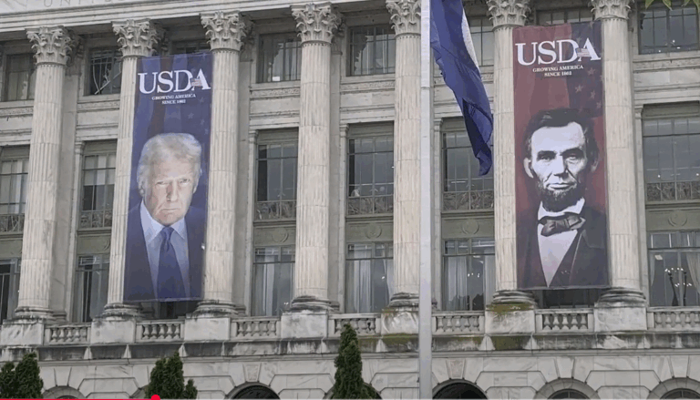 Enormous Banner Of Trump Now Reportedly Hangs Next To Lincoln Outside Department Of Agriculture