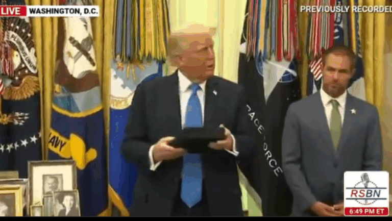 Trump, Who Often Boasts About Acing Cognitive Tests, Struggled To Open Box At Press Conference Trump, Who Often Boasts About Acing Cognitive Tests, Struggled To Open Box At Press Conference