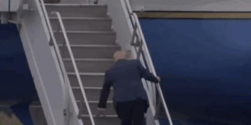 Donald Trump stumbled as he got on Air Force One (X screenshot)
