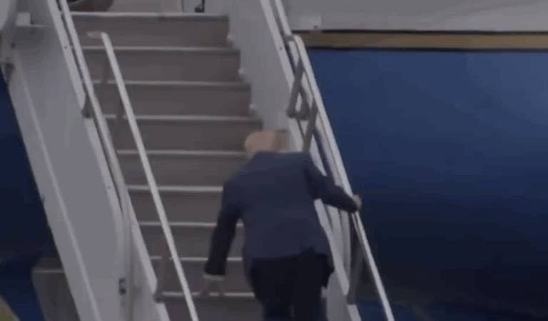 Social Media Erupts After Trump Nearly Face-Plants While Boarding Air Force One