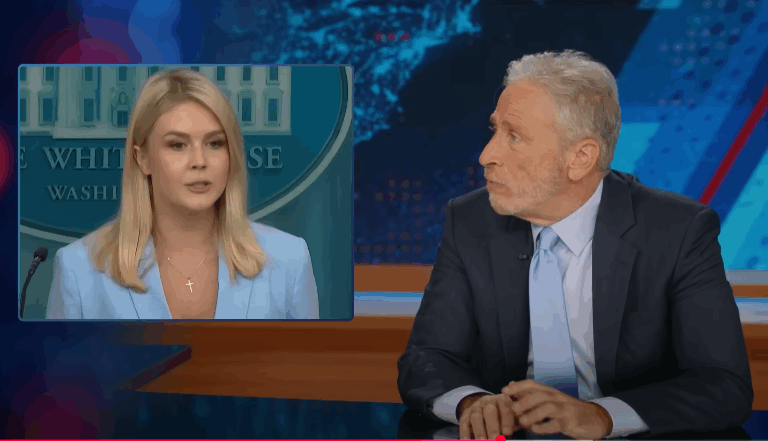 Karoline Leavitt Ditches Religious Necklace After Jon Stewart’s Savage ‘Pinocchio Cross’ Joke