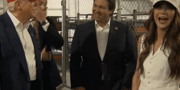 Trump and DeSantis in front of cages (X Screenshot)