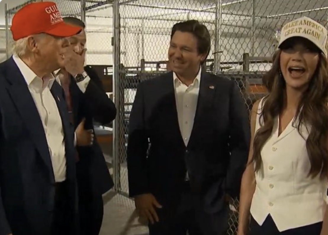 Trump and DeSantis in front of cages (X Screenshot)
