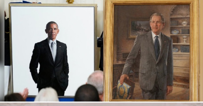 Report Claims Trump Pettily Shoved Obama & Bush Portraits Into Hidden White House Stairwell