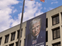The president's face on the side of the Labor Department (X screenshot)